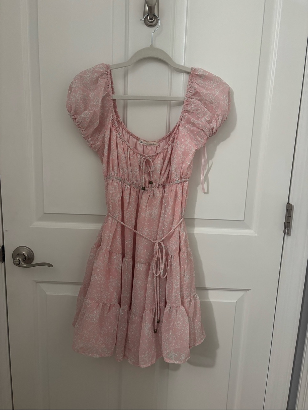 Here Comes the Sun Pink Floral Tie-Waist Puff Sleeve Dress size XS